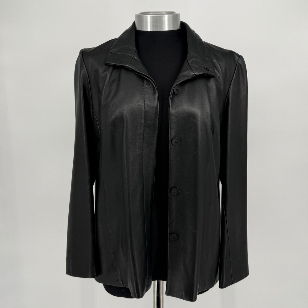 Brooks Brothers Classic Black Leather Blazer Jacket Button Front‎ Women's XS Y2K